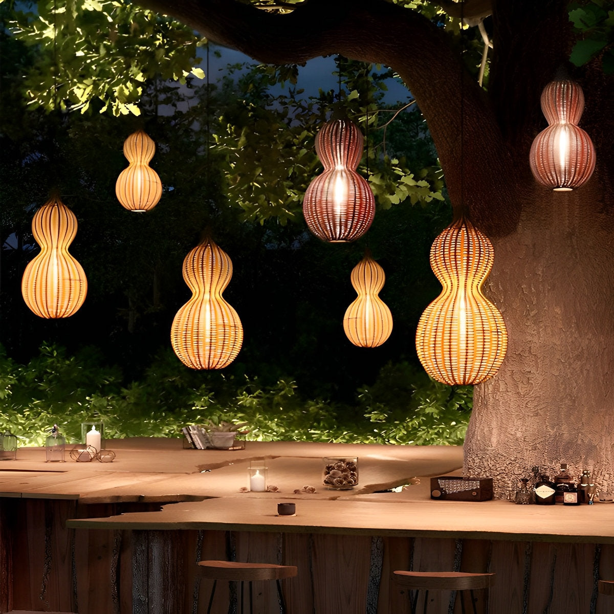 Rotan kalebas waterdichte retro buiten kroonluchter veranda lampen