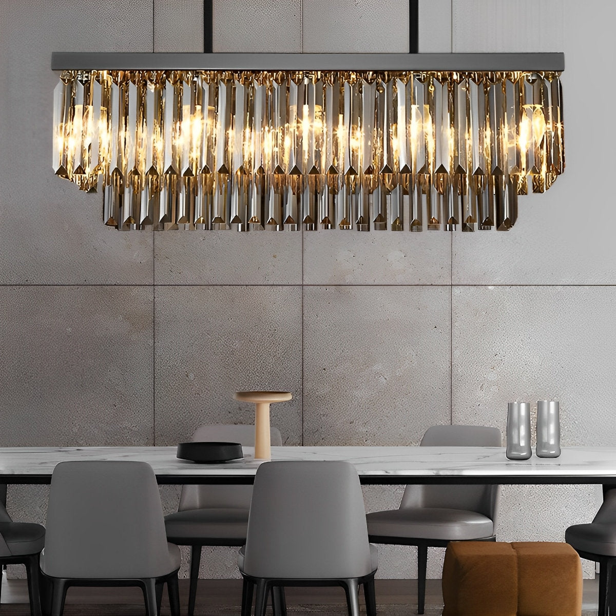 Rechthoekige kristallen LED 3-traps dimbare rookgrijze moderne kroonluchter