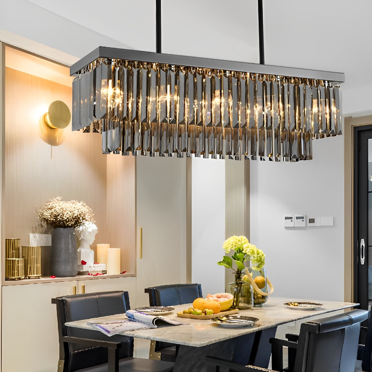Rechthoekige kristallen LED 3-traps dimbare rookgrijze moderne kroonluchter
