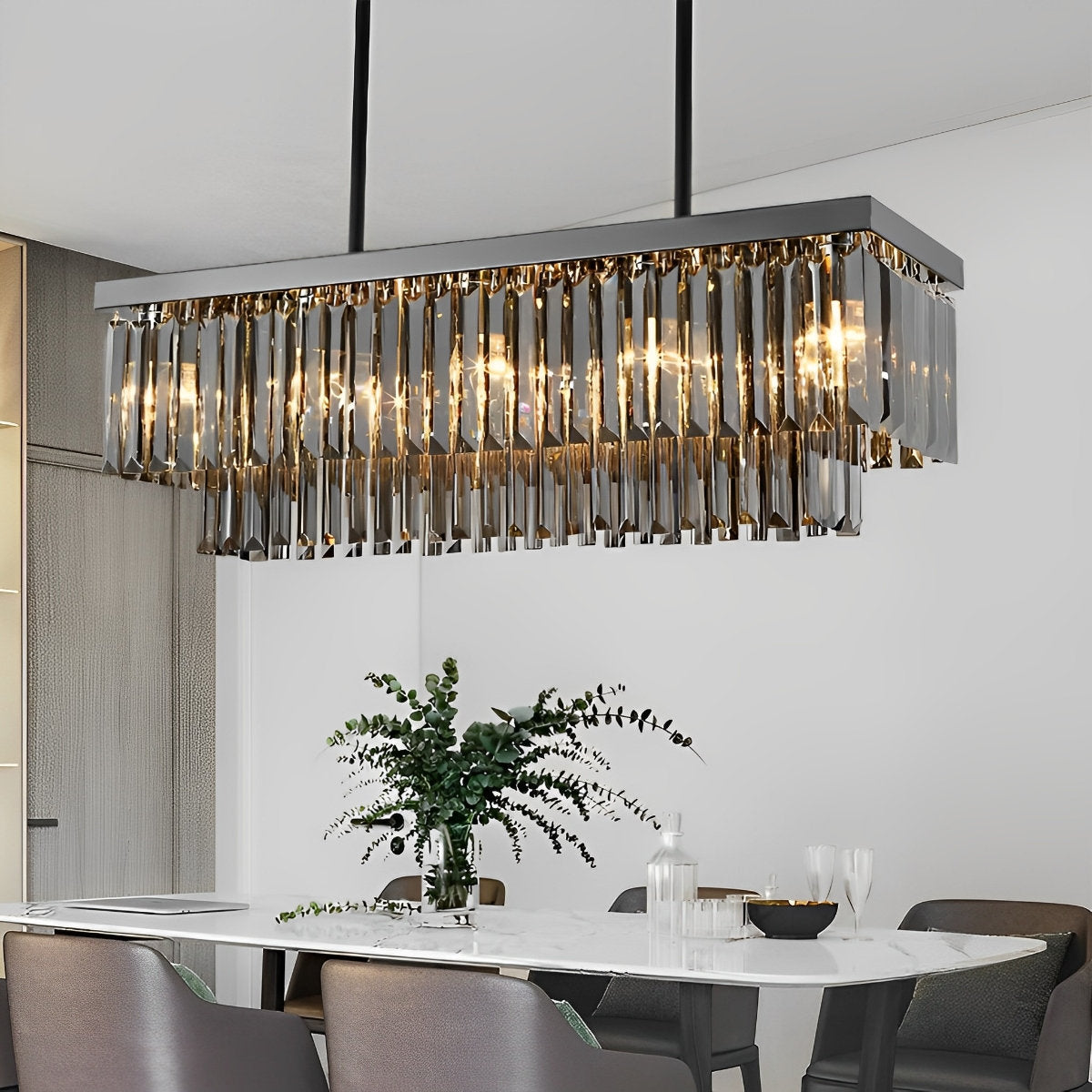 Rechthoekige kristallen LED 3-traps dimbare rookgrijze moderne kroonluchter