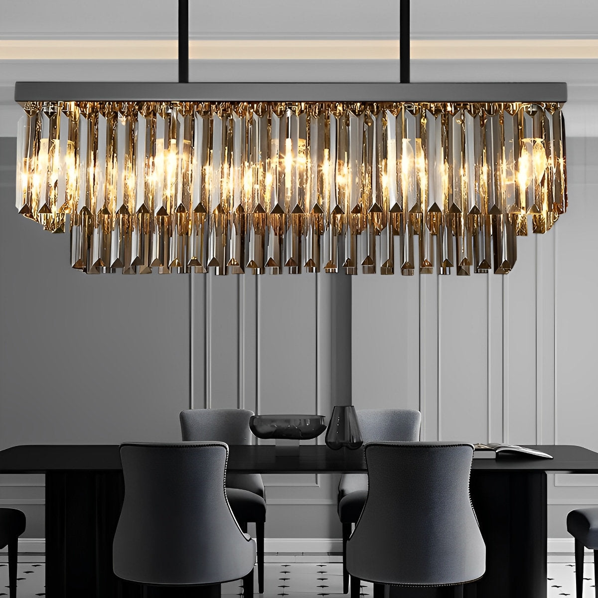 Rechthoekige kristallen LED 3-traps dimbare rookgrijze moderne kroonluchter