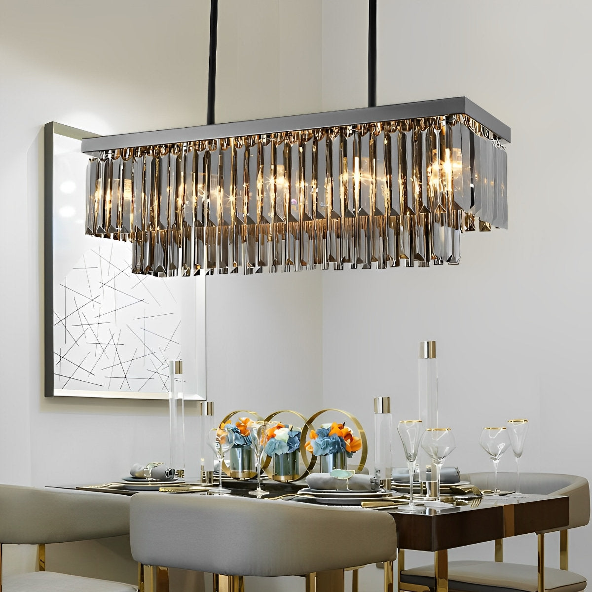 Rechthoekige kristallen LED 3-traps dimbare rookgrijze moderne kroonluchter