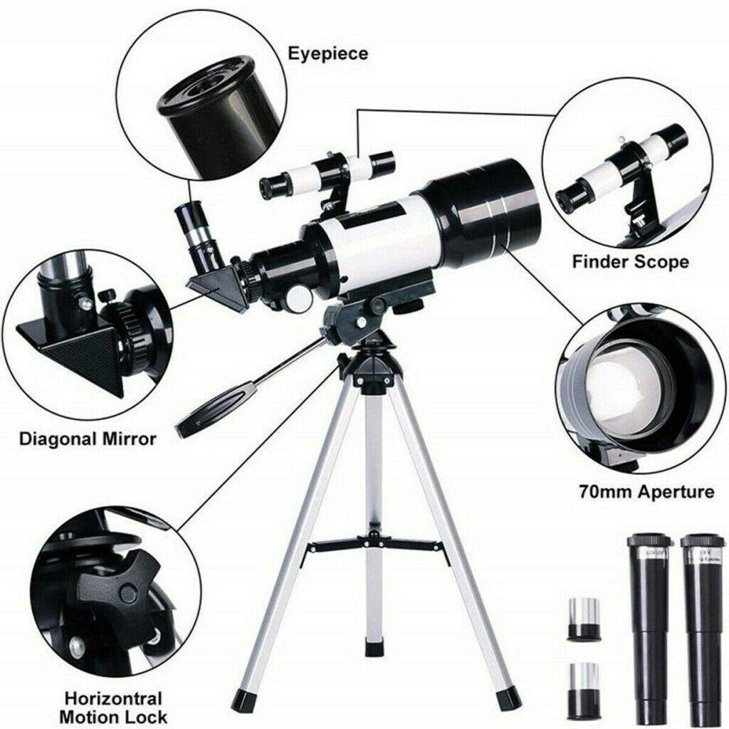 Professionelles astronomisches 150x Vergrößerung Refraktor-Teleskop 300/70mm mit Stativ und Telefonadapter