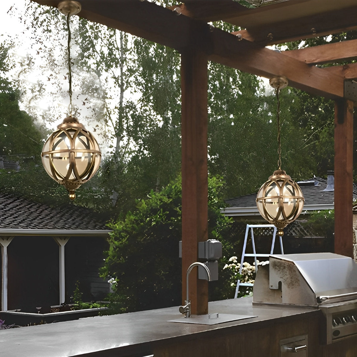 Waterproof Aluminum Glass Ball Outdoor Chandelier Light Hanging Chain Adjustable