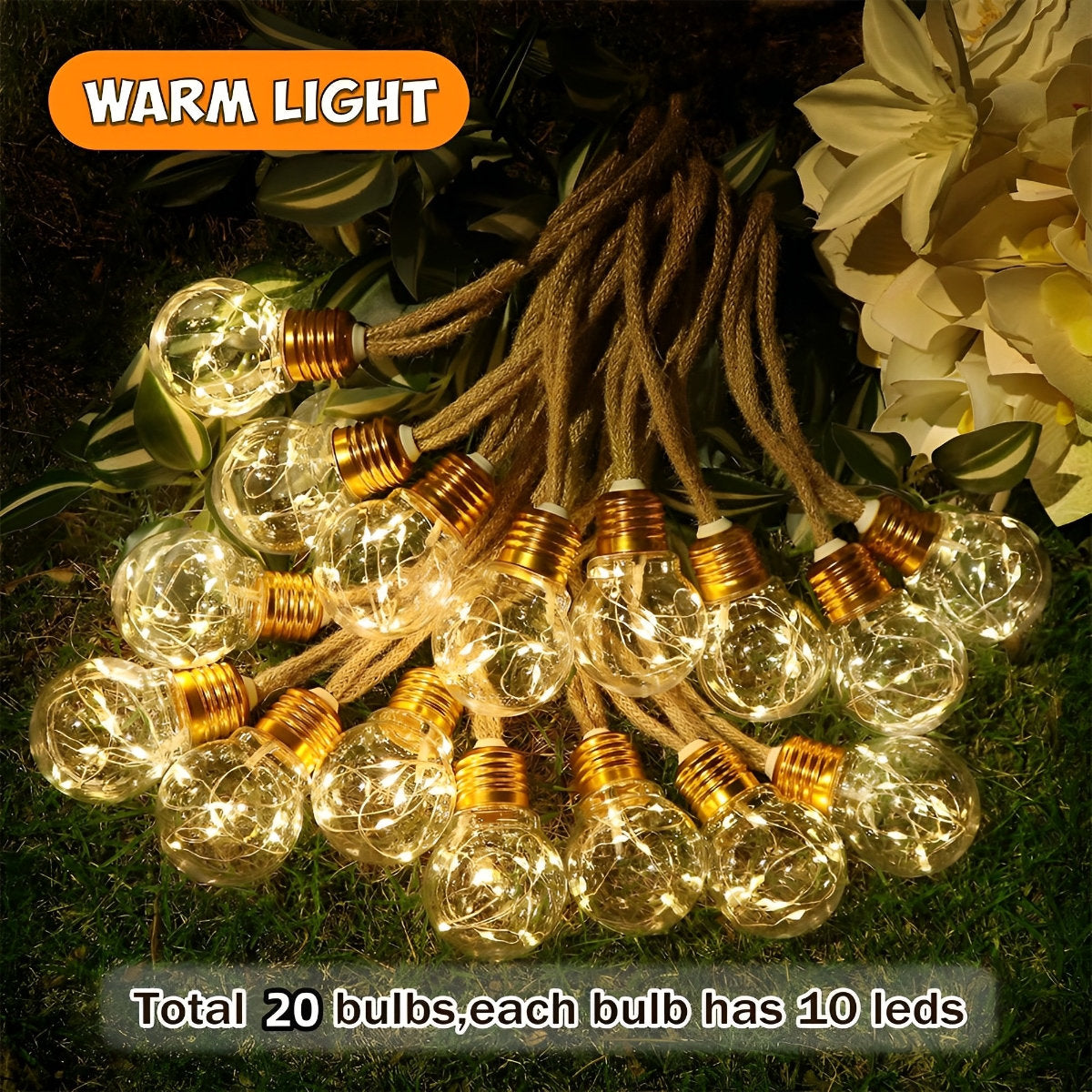 Waterproof Solar 31ft 20 LED Outdoor String Lights