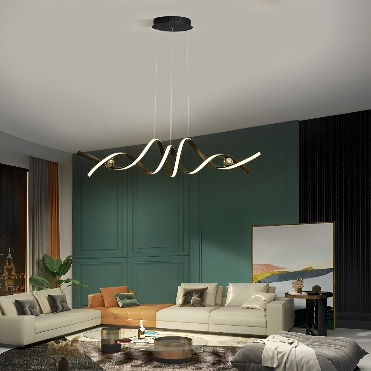 Minimalistische golfstrip gedraaide creatieve traploze dimbare LED kroonluchter hanglamp