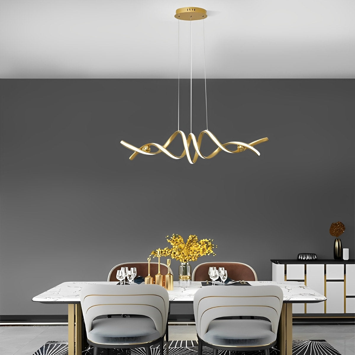 Minimalistische golfstrip gedraaide creatieve traploze dimbare LED kroonluchter hanglamp