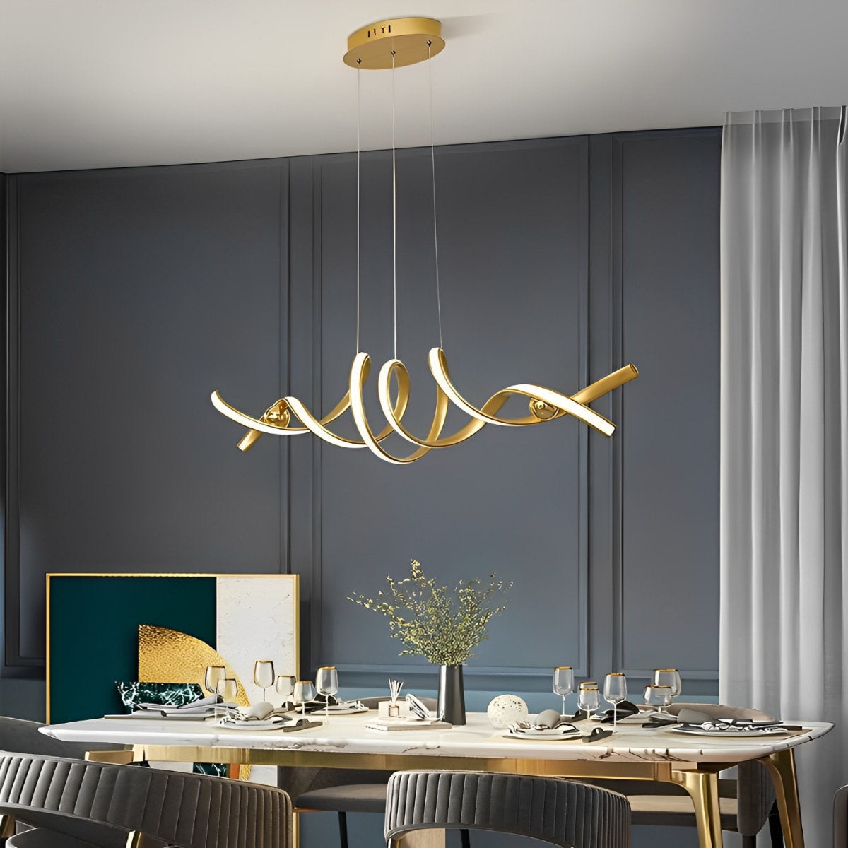 Minimalistische golfstrip gedraaide creatieve traploze dimbare LED kroonluchter hanglamp