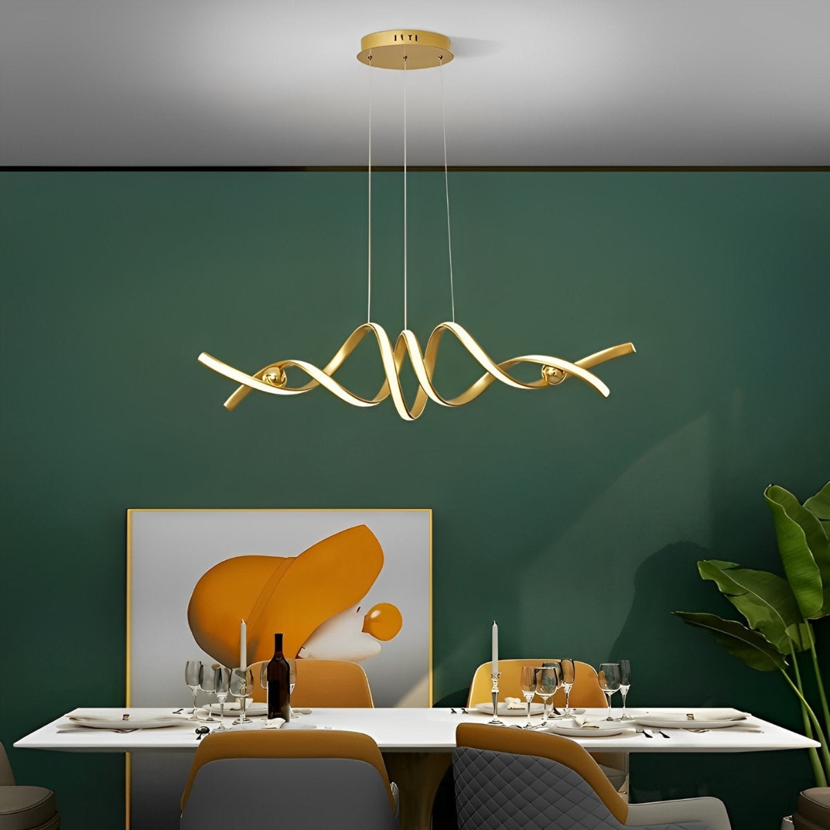 Minimalistische golfstrip gedraaide creatieve traploze dimbare LED kroonluchter hanglamp