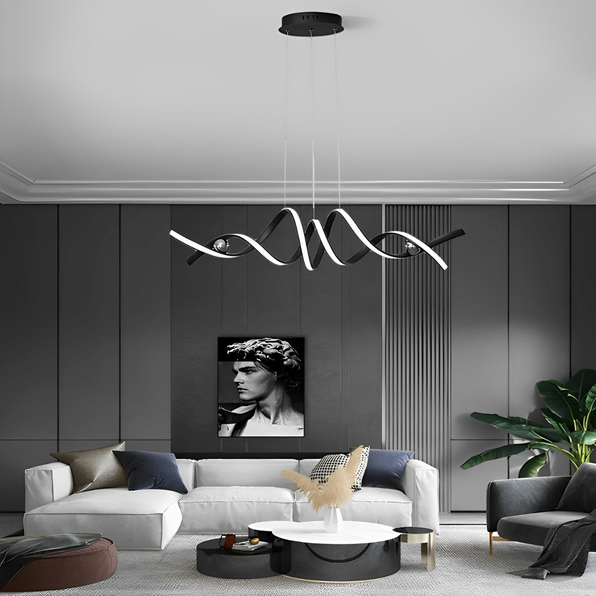 Minimalistische golfstrip gedraaide creatieve traploze dimbare LED kroonluchter hanglamp