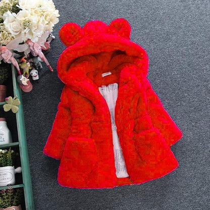 Children Faux Fur Fluffy Coat Black White Colors Jacket Hood