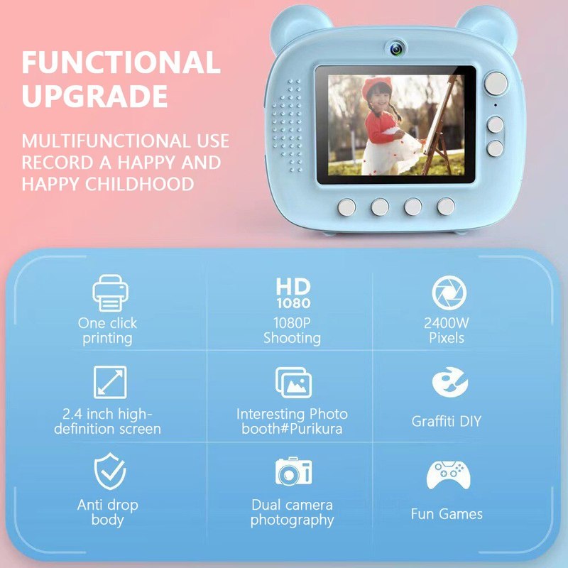 Childrens Instant Print Camera Digital Pink for Preschoolers Childs