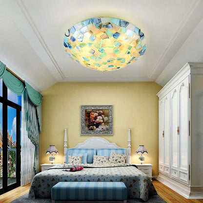 Hedendaagse halfbol metalen/schaal LED plafondlamp opbouw wit/blauw/oranje
