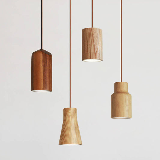 Minimalistische houten cilindervormige kleine hanglamp