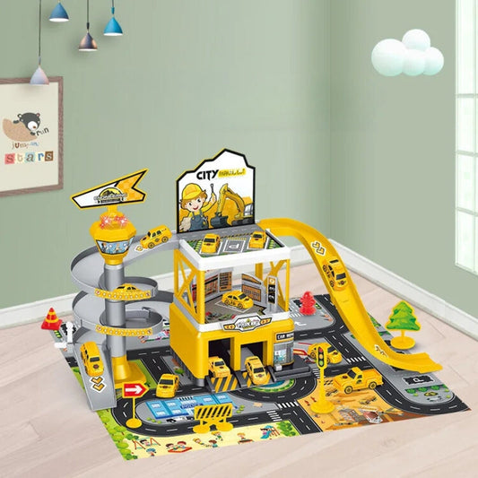 Mehrstöckige Spielzeuggarage mit Aufzug – Interaktives Parkset mit Autos und Rennstrecken für Kinder, Perfekt für Fantasiespiele
