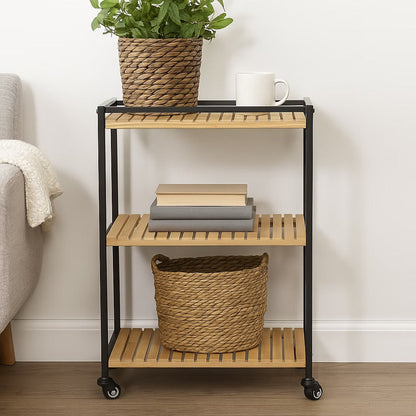 3-laags multifunctionele bamboe trolley, 47x33x77cm, natuurlijke afwerking