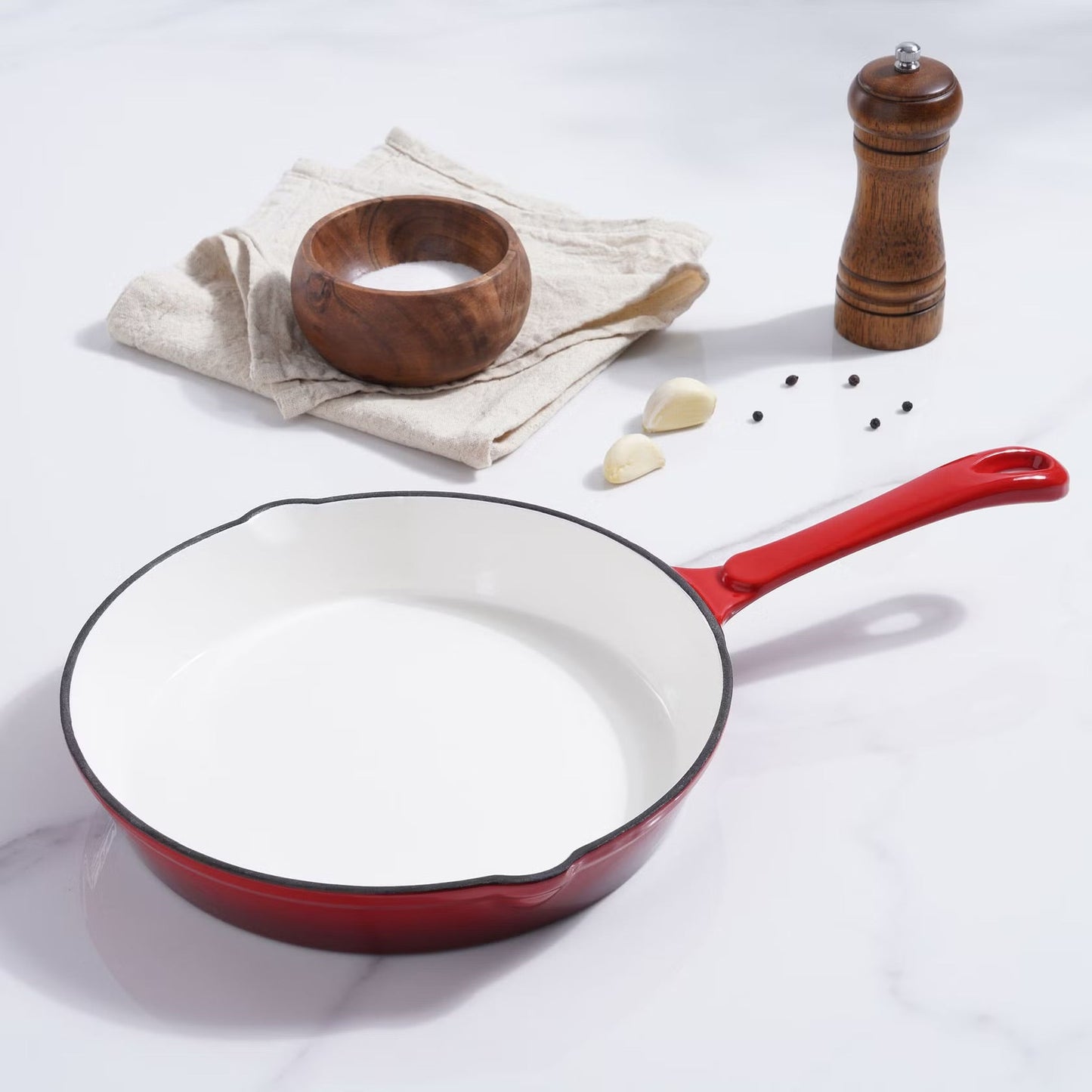 Enameled Cast Iron Fry Pan, 40x25x5.5cm, Ombre Red