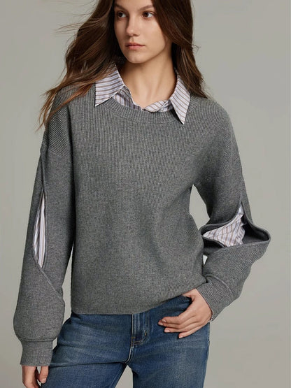 2 in 1 gerippter Pullover mit Ausschnitt