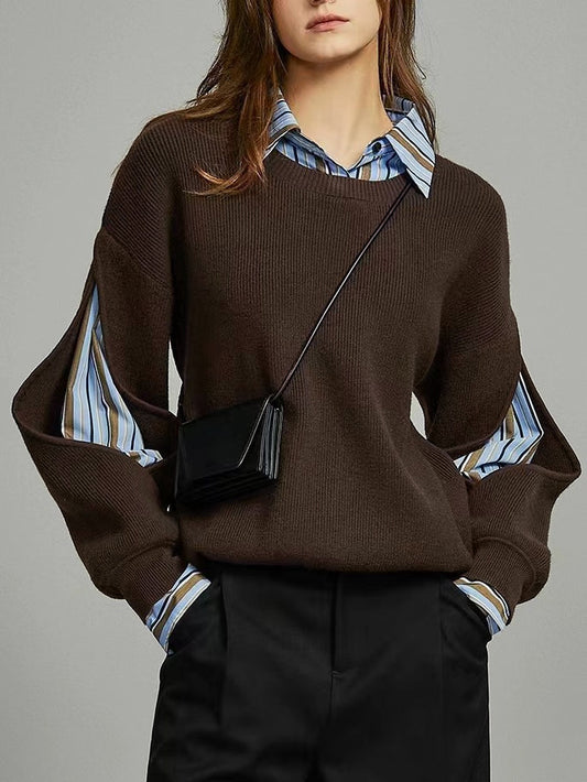 2 in 1 gerippter Pullover mit Ausschnitt