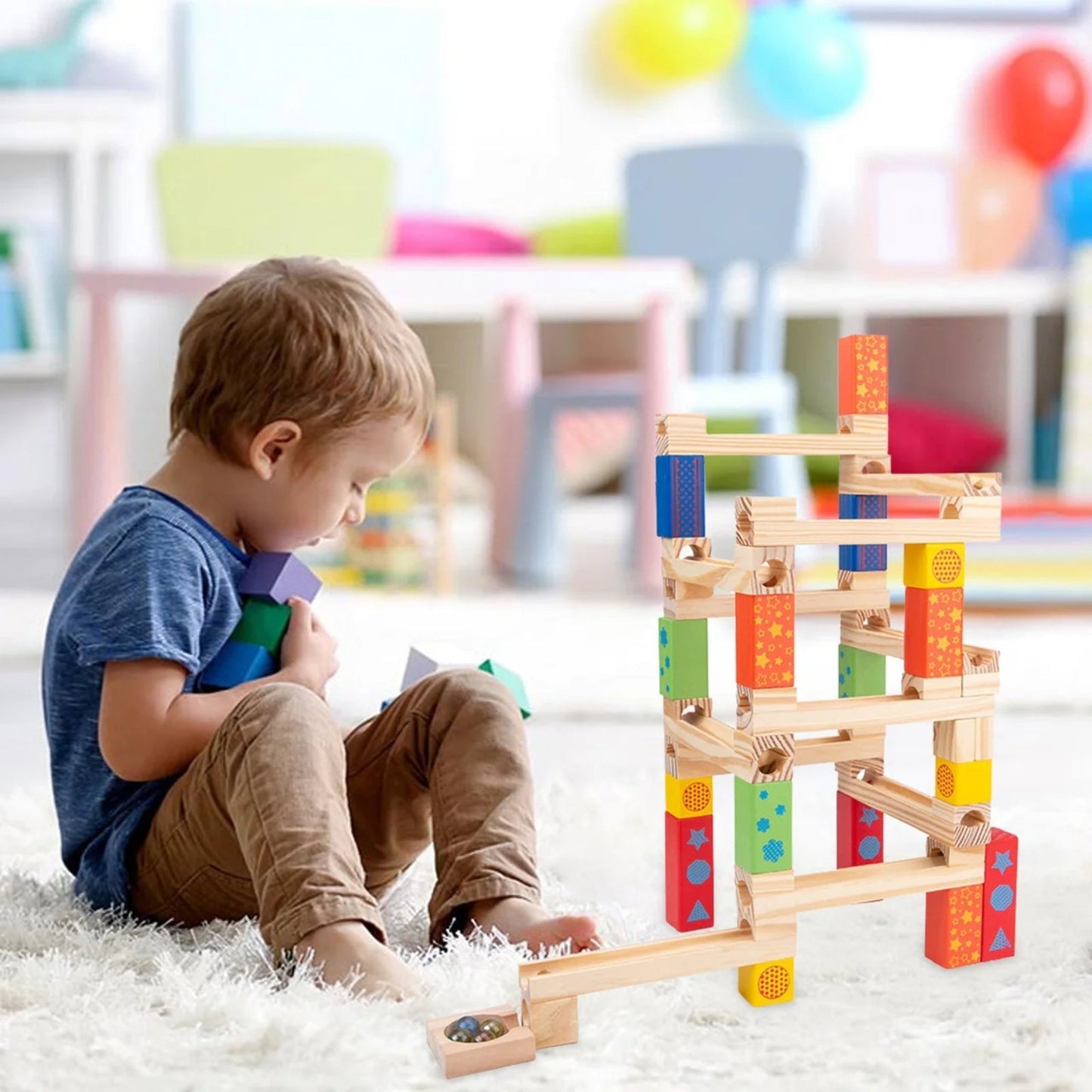 Holzbausatz für Kinder – Baue deine eigene Holz-Kugelbahn für endlosen Spaß und Kreativität