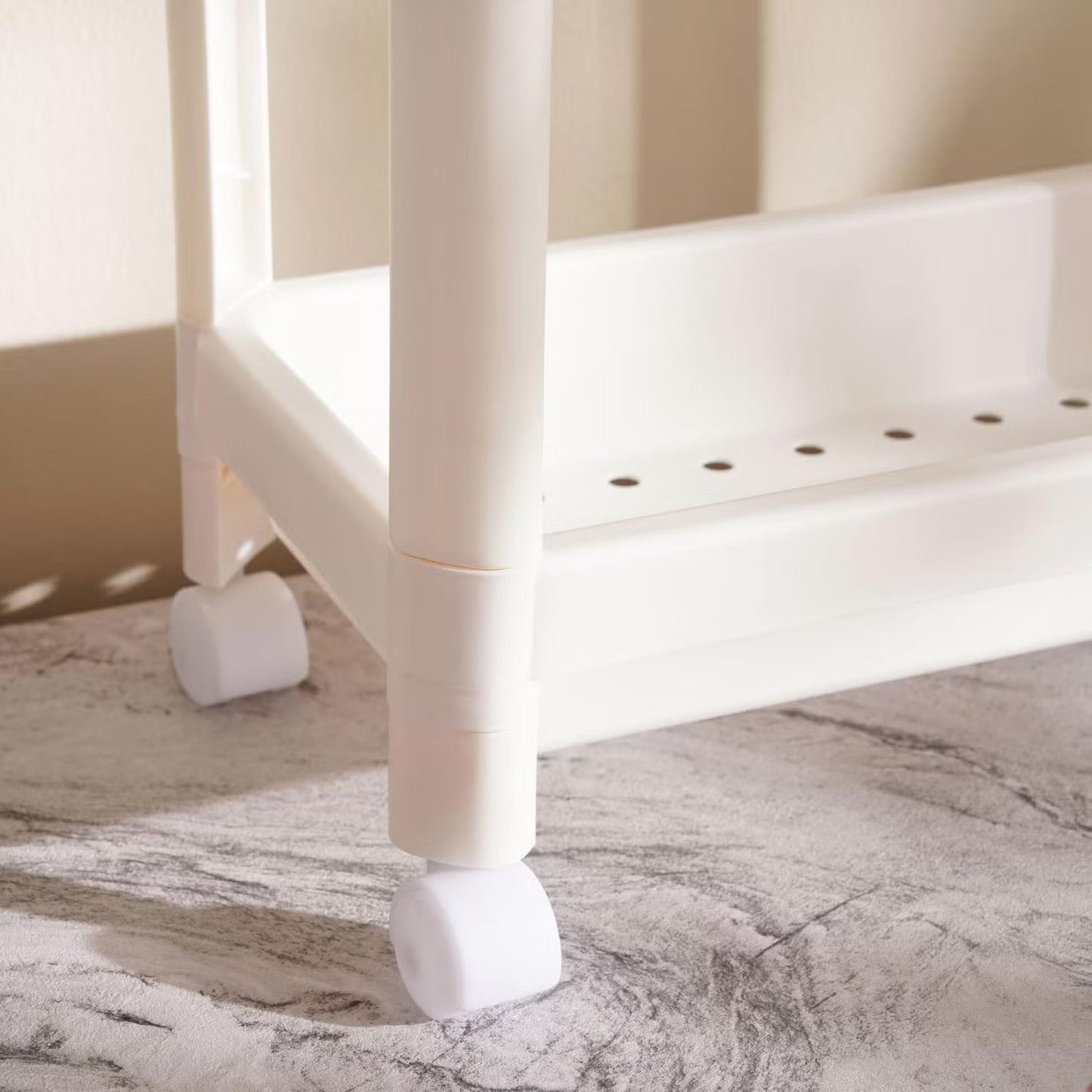 3-laags smal keukenopbergrek met wielen, wit