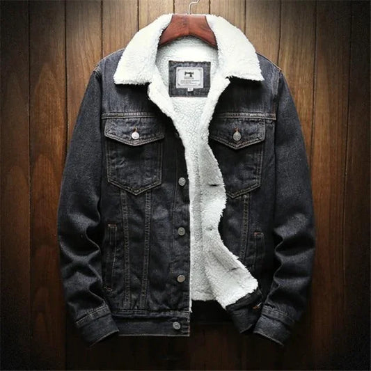 Heren winter warme denim jas jas fleece/cowboy spijkerjas