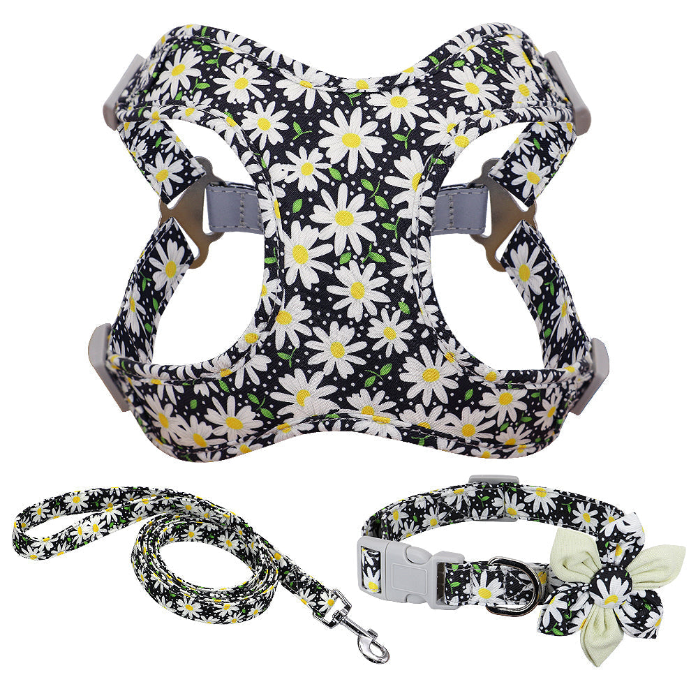 Bloemenhalsband, riem en tuigje set
