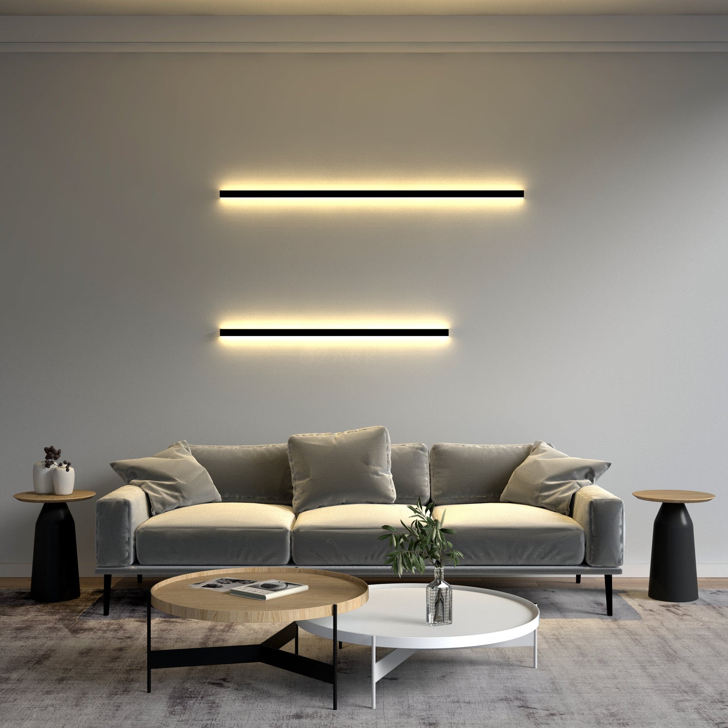 Minimalistische lineaire wandlamp met LED-sfeerverlichting