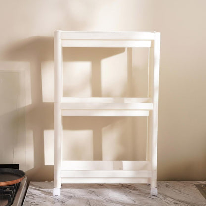 3-laags smal keukenopbergrek met wielen, wit