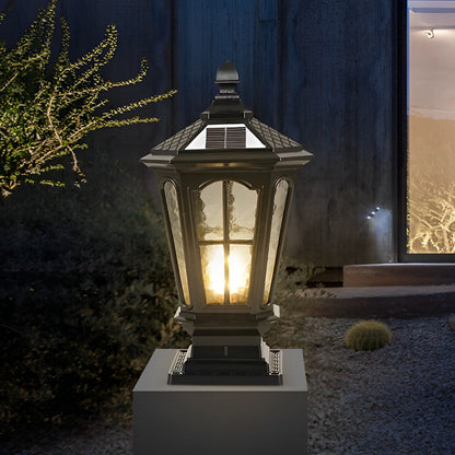 Retro paviljoenvormige zonne-energie hekpaalverlichting