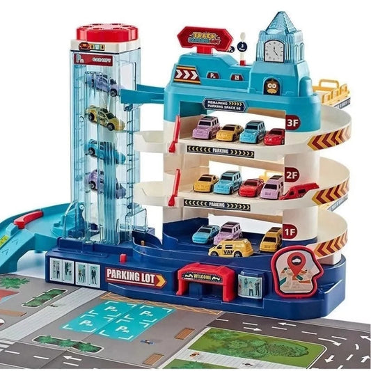 Interaktive Spielzeug-Autogarage für Kinder - Spaßiges Parkspielset mit 6 Autos