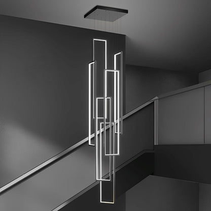 Rechthoekig frame aluminium LED zwart nordisch duplex trap kroonluchter