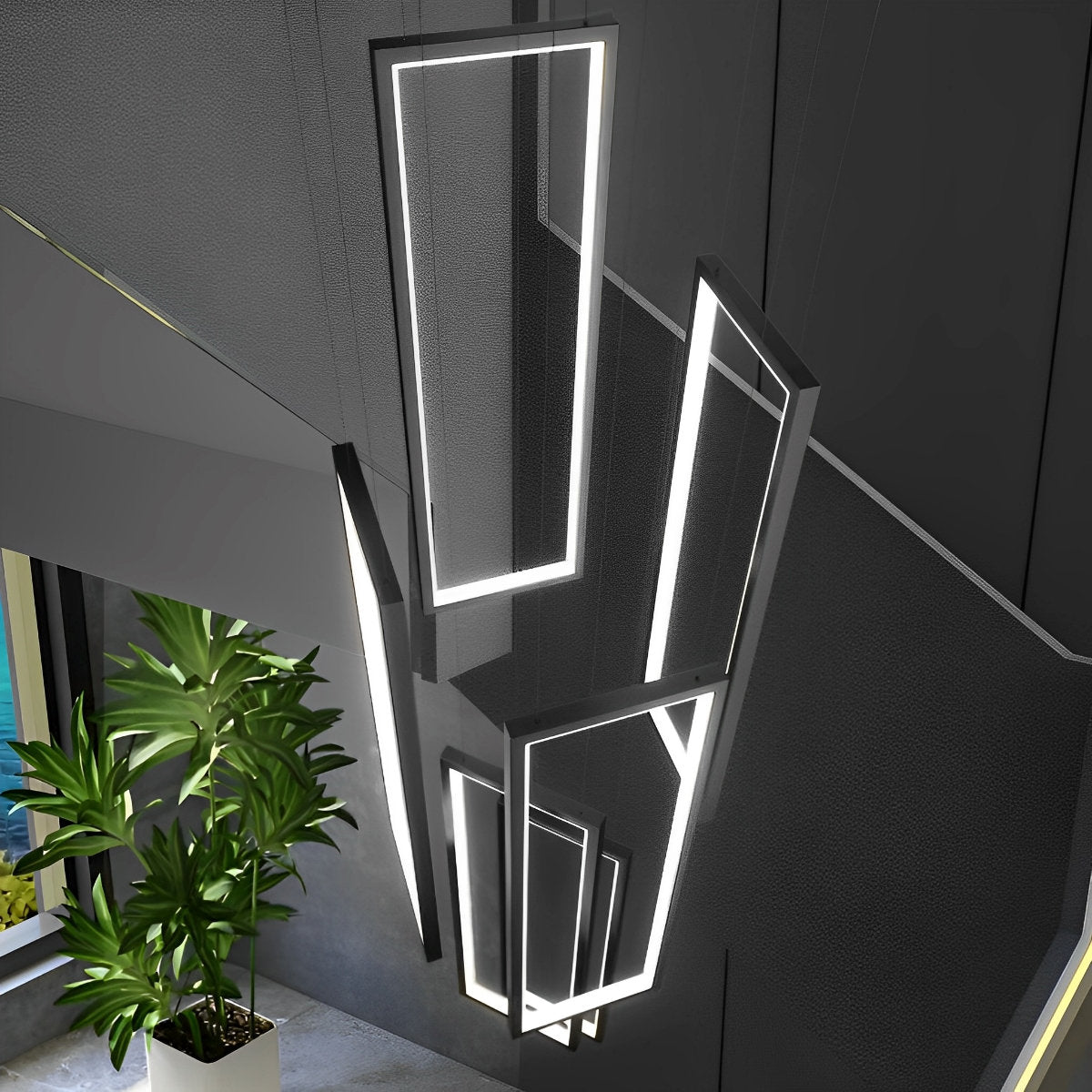 Rechthoekig frame aluminium LED zwart nordisch duplex trap kroonluchter