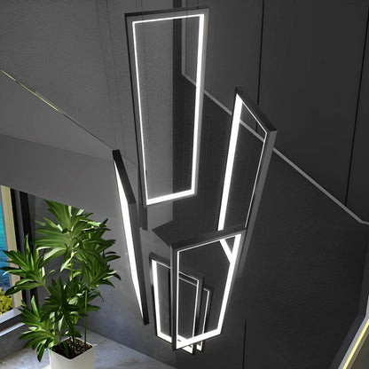 Rechthoekig frame aluminium LED zwart nordisch duplex trap kroonluchter