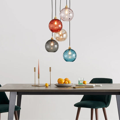 Colorful Glass Ball Pendant Light Water Ripple Living Room