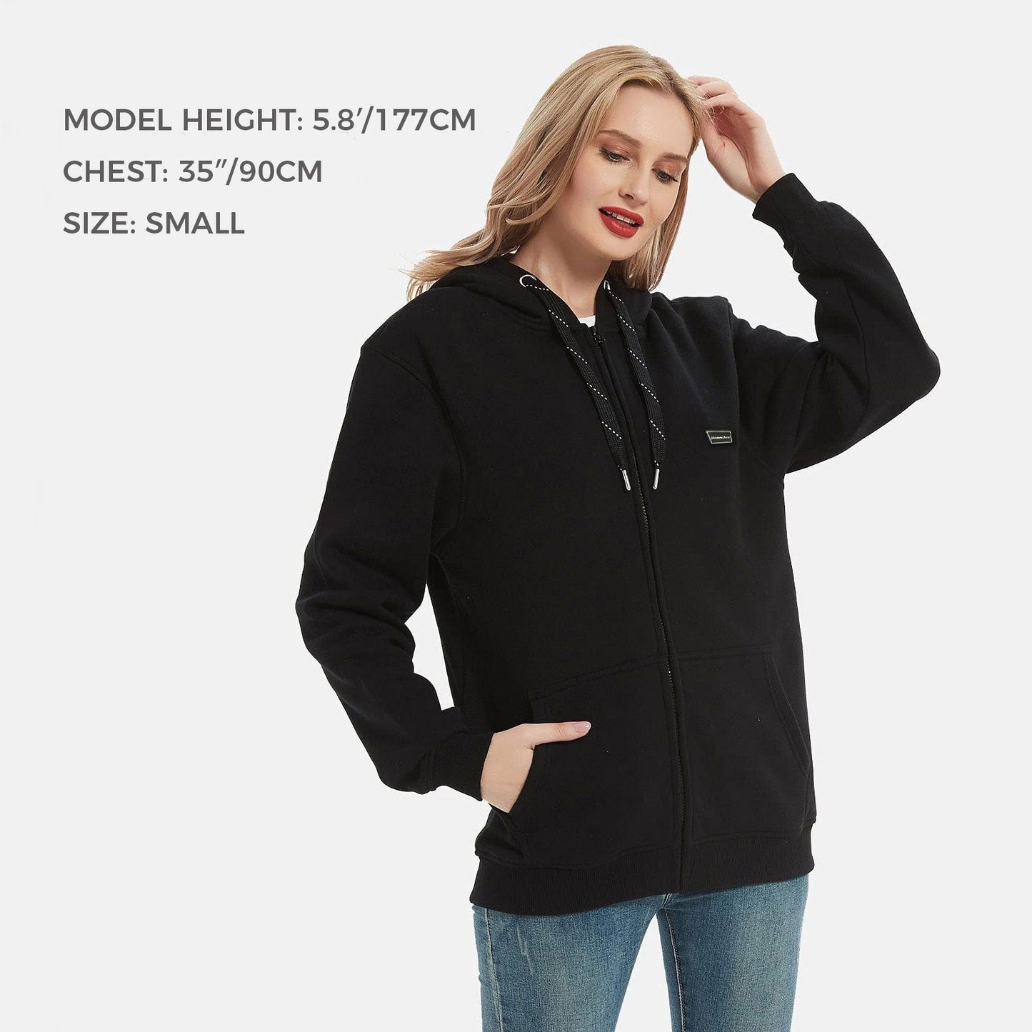 Volledige rits fleecejack met capuchon verwarmde hoodie
