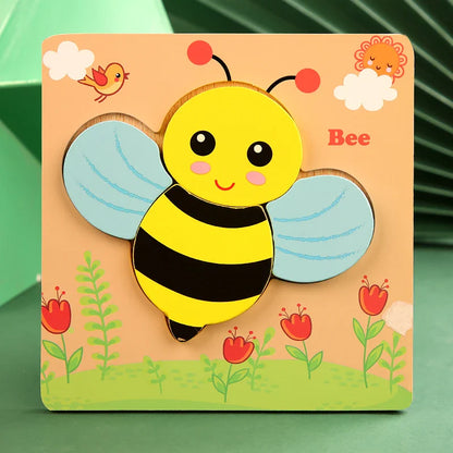 3D Houten Cartoon Dier & Verkeerspuzzel – Vroeg Leren Educatief Speelgoed