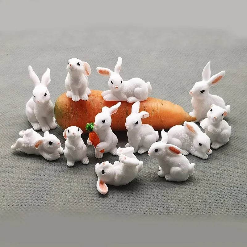 Mini hars konijn beeldje – 12 stijlen paas konijn decoratie voor tuin, taart & doe-het-zelf knutselwerk