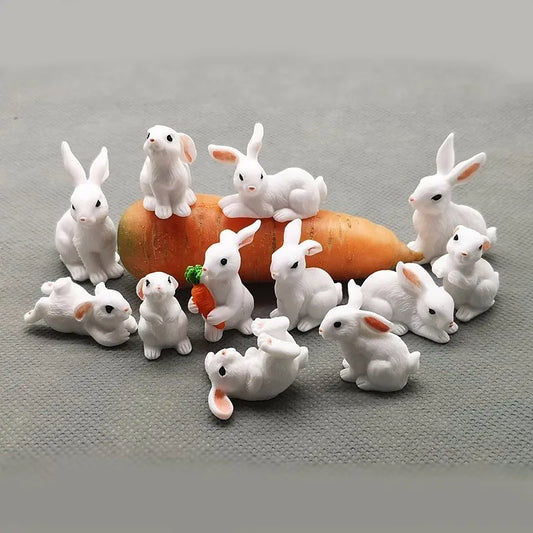 Mini hars konijn beeldje – 12 stijlen paas konijn decoratie voor tuin, taart & doe-het-zelf knutselwerk