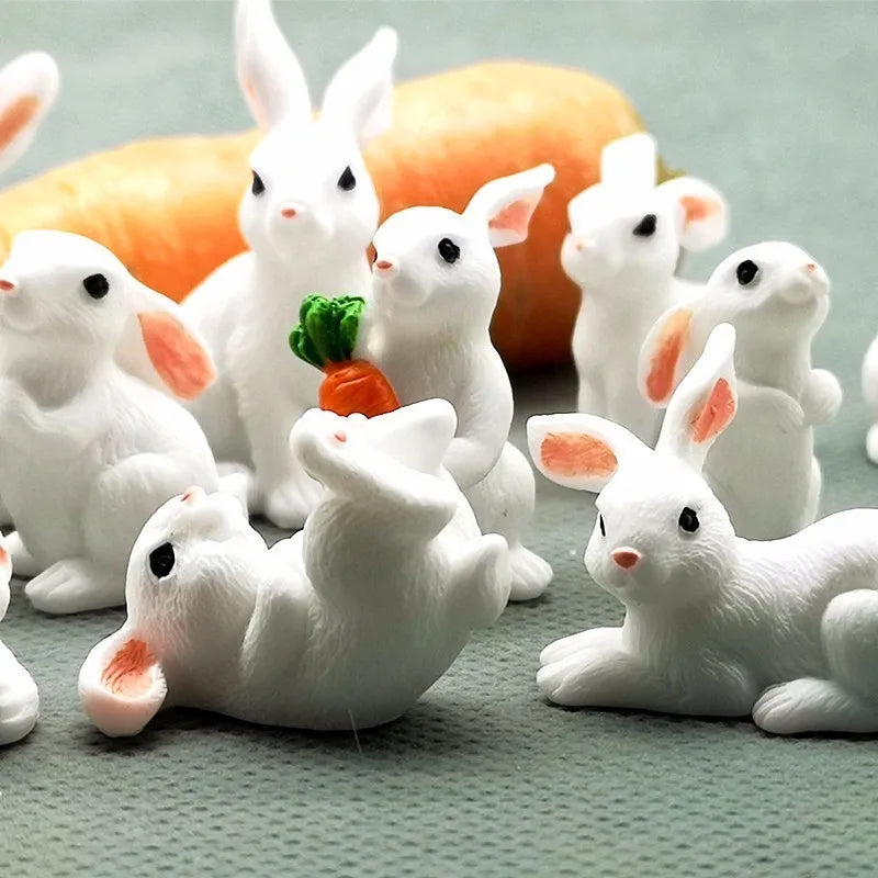 Mini hars konijn beeldje – 12 stijlen paas konijn decoratie voor tuin, taart & doe-het-zelf knutselwerk