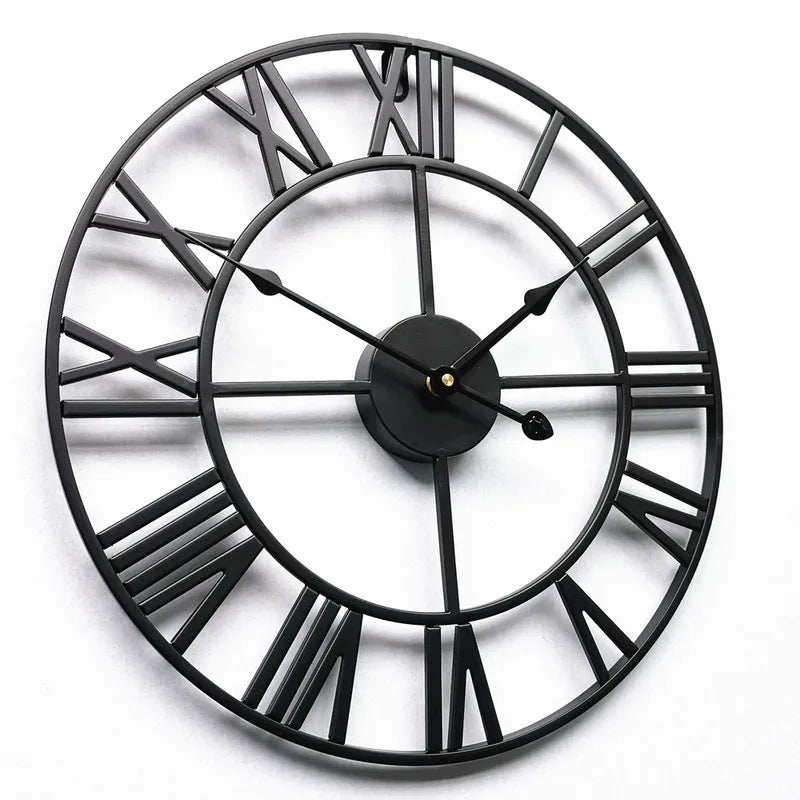 Moderne 3D Grote Retro Metalen Wandklok – Noordse Romeinse Cijfers Ontwerp