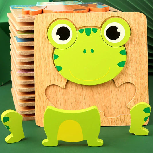 3D Houten Cartoon Dier & Verkeerspuzzel – Vroeg Leren Educatief Speelgoed