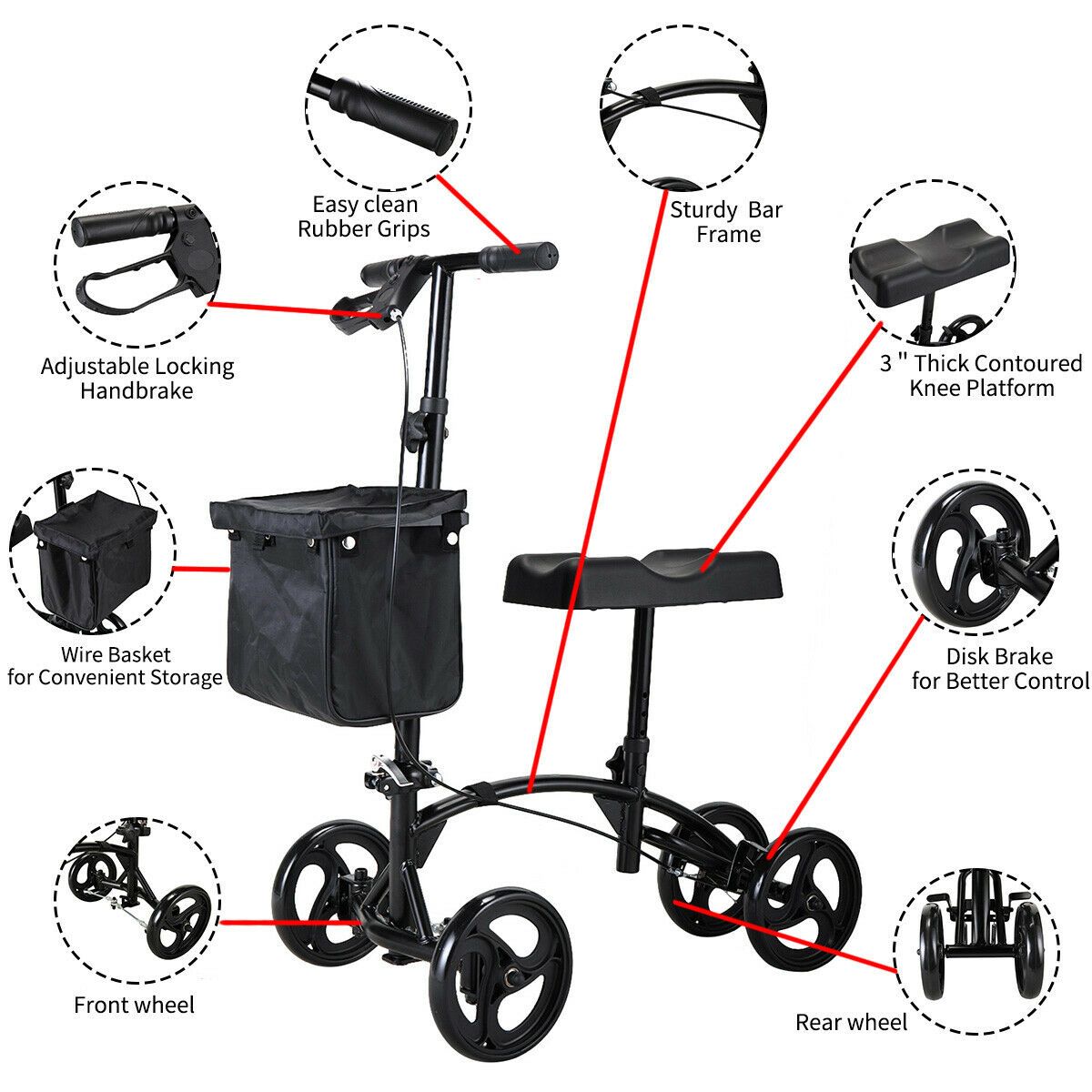 Knee Scooter - Medical Knee Scooter - Foldable Knee Roller Walker - Heavy Duty Knee Walker - Mobility Scooter Walker