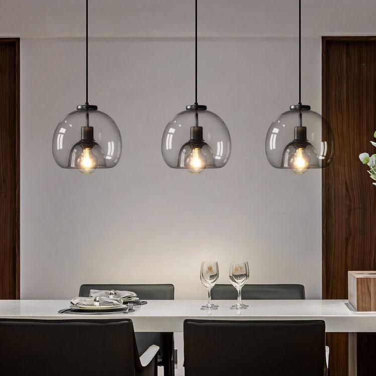 Minimalistische rookgrijze lichte met de hand geblazen glazen koepel hanglamp
