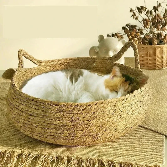Met de hand geweven rotan kattennest – gezellig en ademend voor alle seizoenen