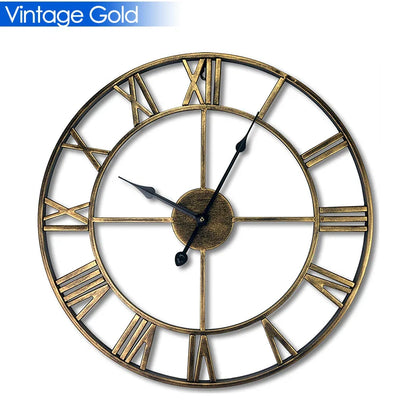 Moderne 3D Grote Retro Metalen Wandklok – Noordse Romeinse Cijfers Ontwerp