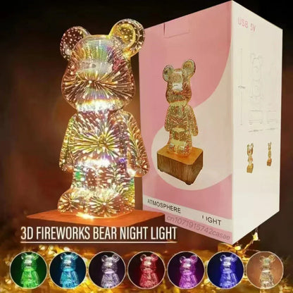 3D Vuurwerk Beer LED Nachtlamp – Kleurrijke Sfeerlamp