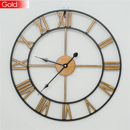 Moderne 3D Grote Retro Metalen Wandklok – Noordse Romeinse Cijfers Ontwerp