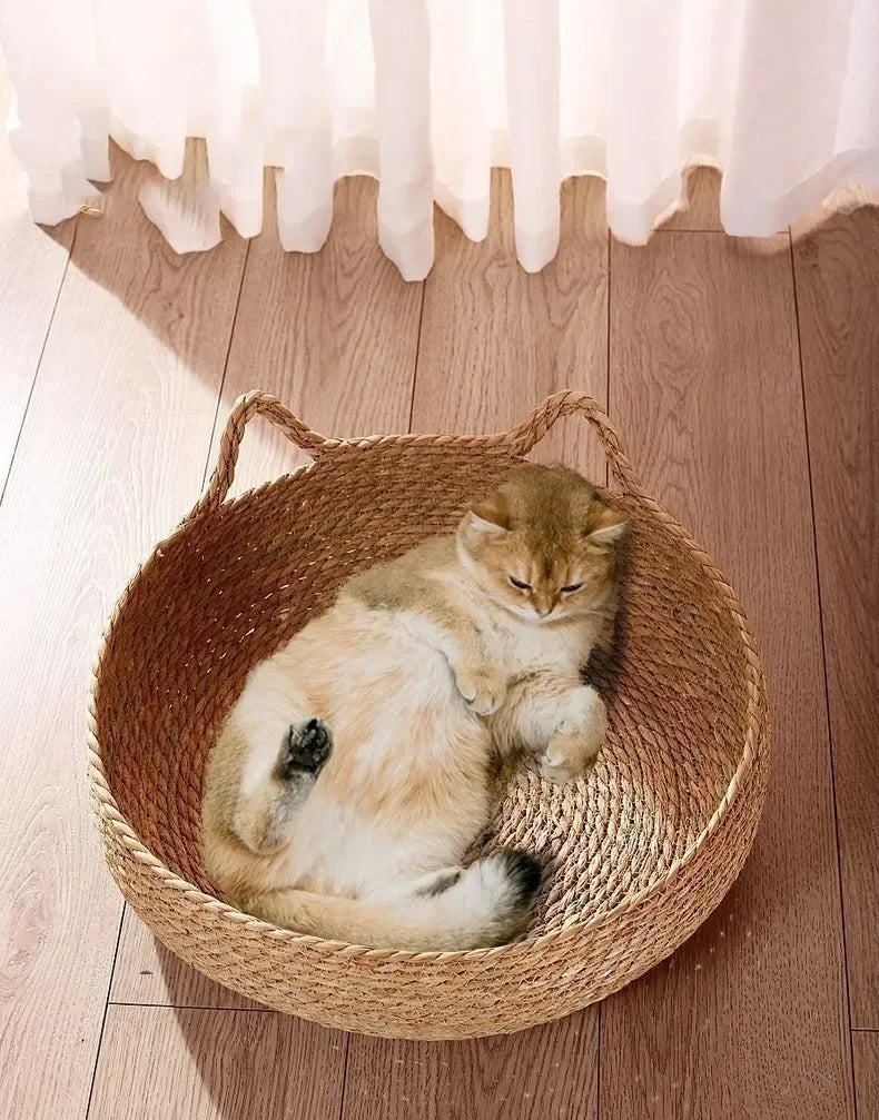 Met de hand geweven rotan kattennest – gezellig en ademend voor alle seizoenen