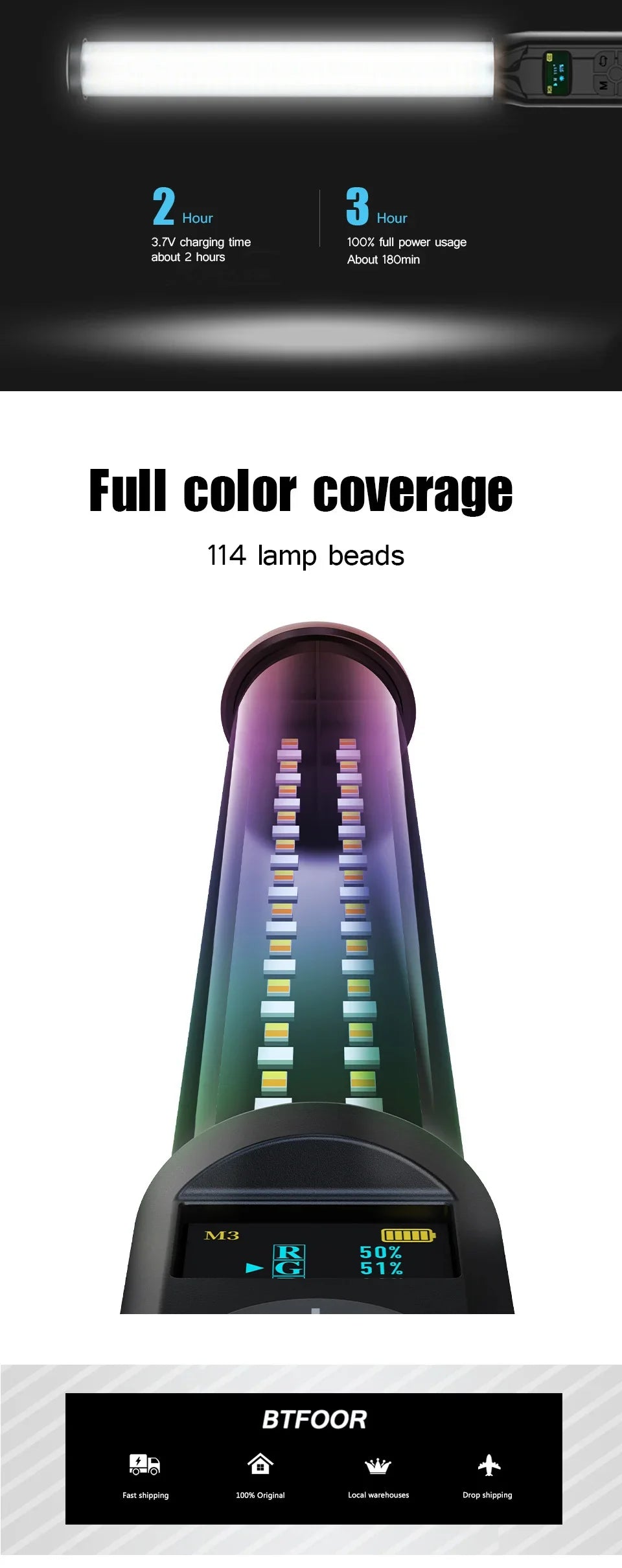 Draagbare RGB LED Lichtstaaf – 50CM Fotografie Studio Lamp
